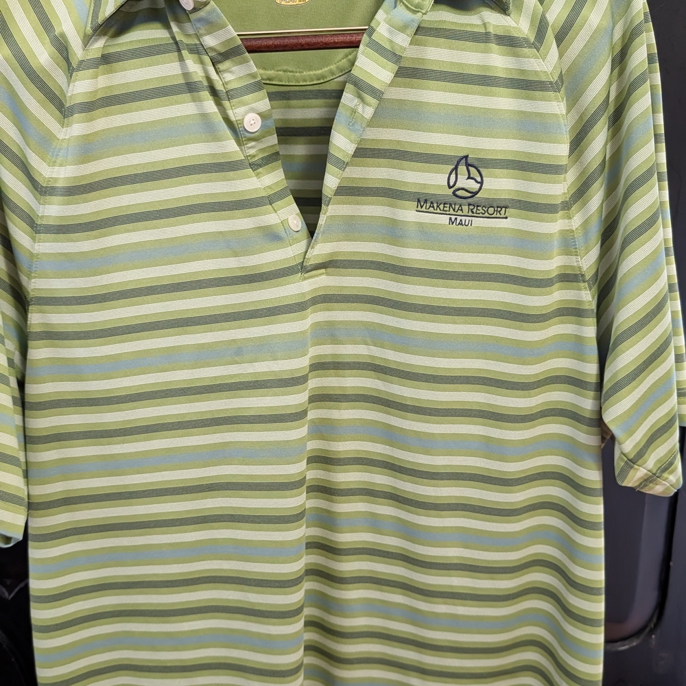 Greg Norman Collection Green Striped Polo Shirt